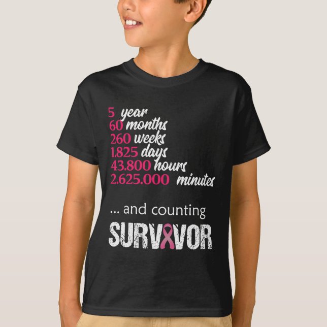 Five 5 Year Survivor Breast Cancer  Awareness Gift T-Shirt (Front)