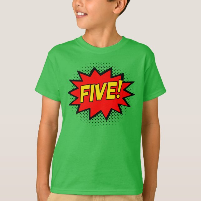 FIVE! 5th Birthday Gift Superhero Logo T-Shirt (Front)