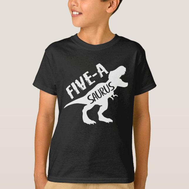 Five-A-Saurus Dinosaur 5th Fifth Birthday T-Shirt (Front)