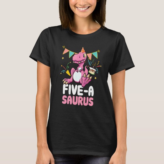 Five A Saurus Dinosaur  Cute Kiddo Rex T-Shirt (Front)