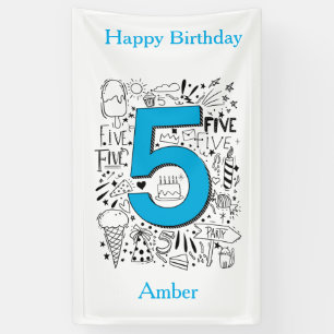 FIVE age 5th Blue birthday card Banner