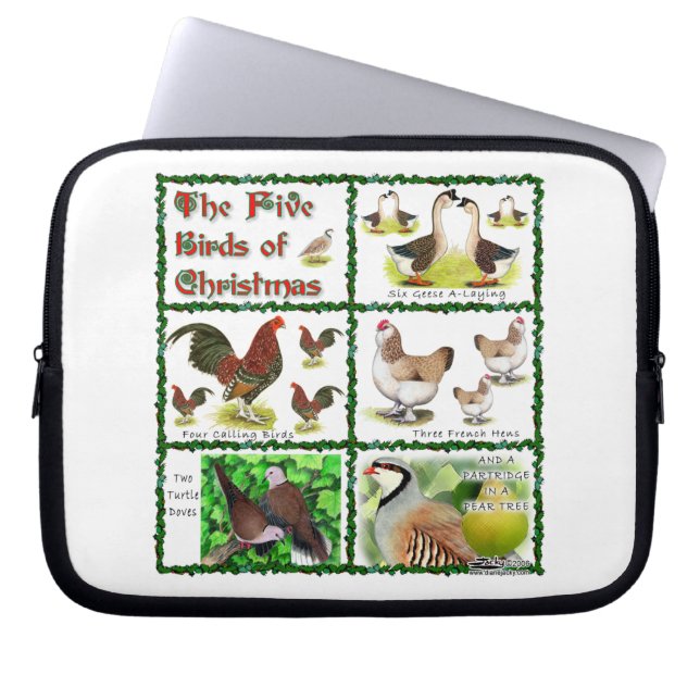 Five Birds of Christmas Laptop Sleeve (Front)