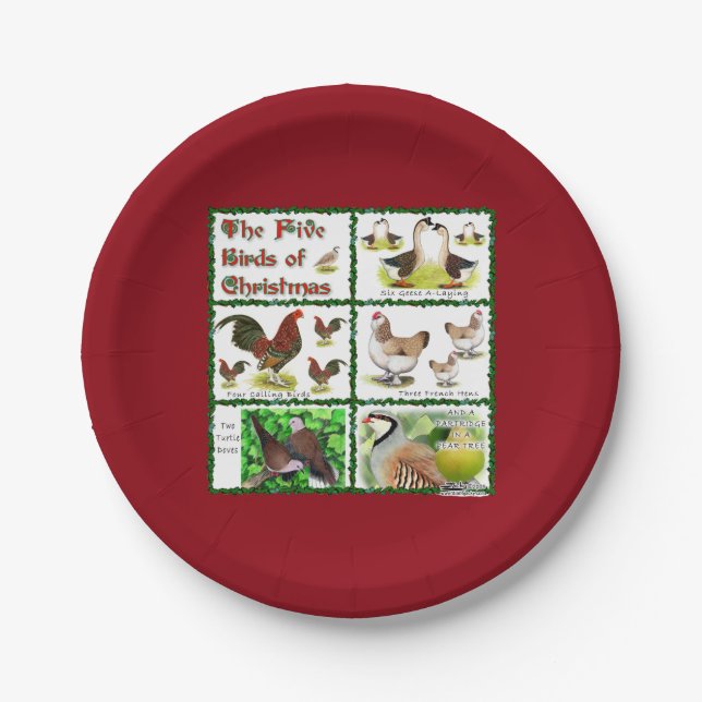 Five Birds of Christmas Paper Plate (Front)