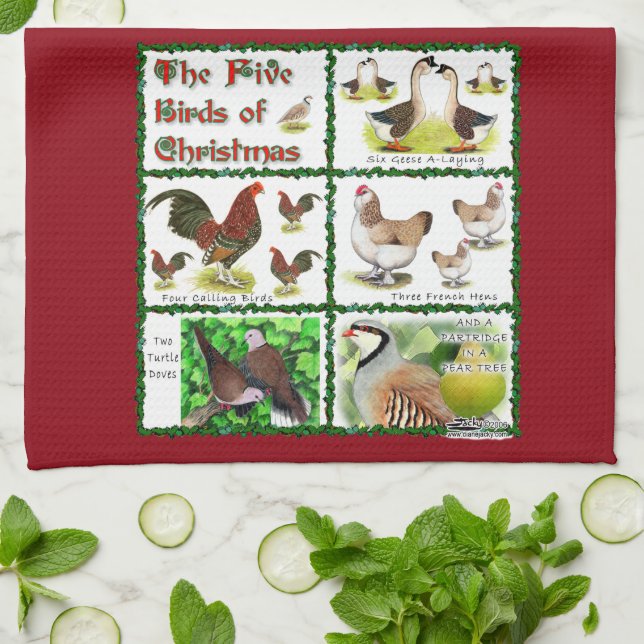 Five Birds of Christmas Tea Towel (Folded)