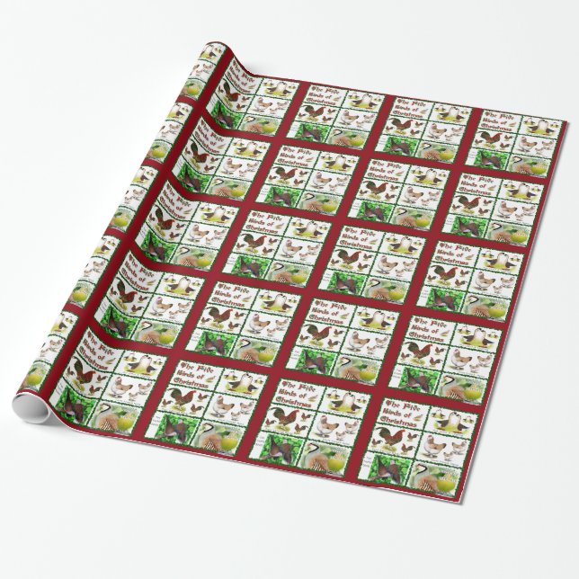 Five Birds of Christmas Wrapping Paper (Unrolled)