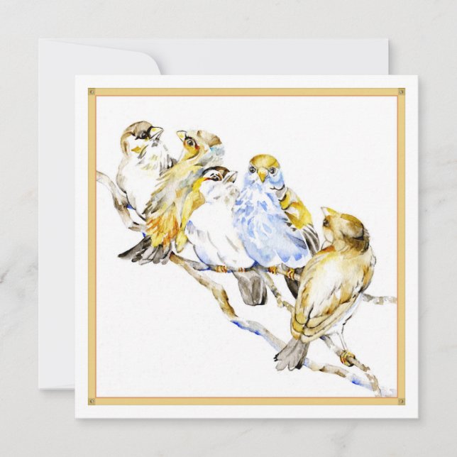 Five Birds Square Flat Card Semi-Gloss Paper (Front)