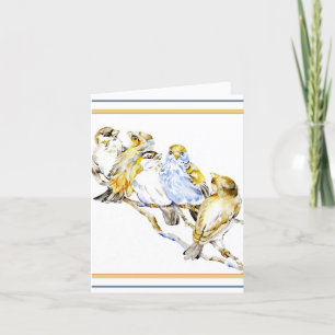 Five Birds Watercolor Note Card Vertical