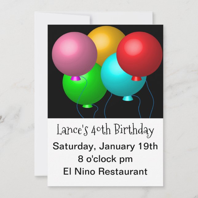 Five Birthday Balloons Party Large Print Invitation (Front)
