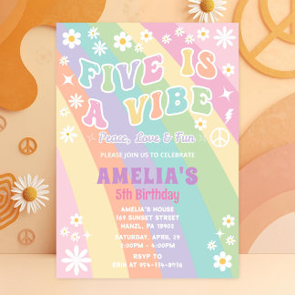 Five Birthday Invite | Groovy Girl Party Card