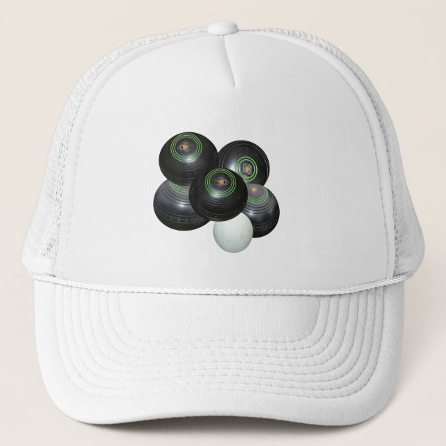 Five Black Lawn Bowls Stacked, Trucker Hat (Front)