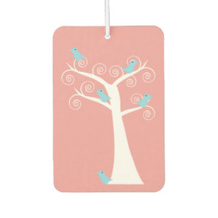 Five Blue Birds in a Pink Tree Car Air Freshener
