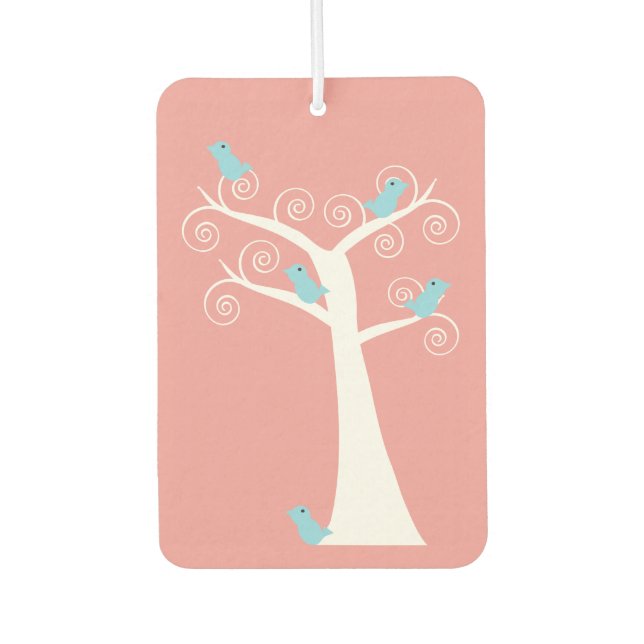 Five Blue Birds in a Pink Tree Car Air Freshener (Front)
