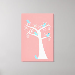 Five Blue Birds in a Tree Stretched Canvas Print