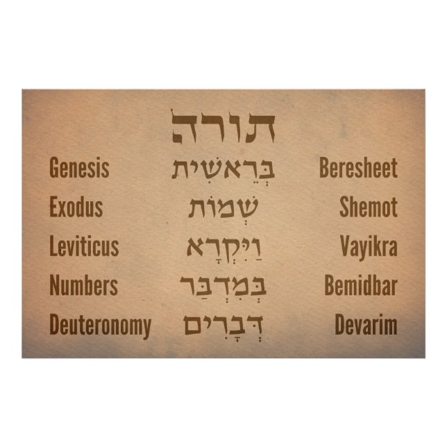 Five Books of the Torah/Bible in Hebrew English  Photo Print (Front)