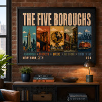 Five Boroughs New York City NYC Illustration Retro