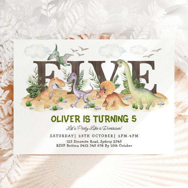 FIVE | Boy Dinosaurs 5th Birthday Party Invitation (Creator Uploaded)