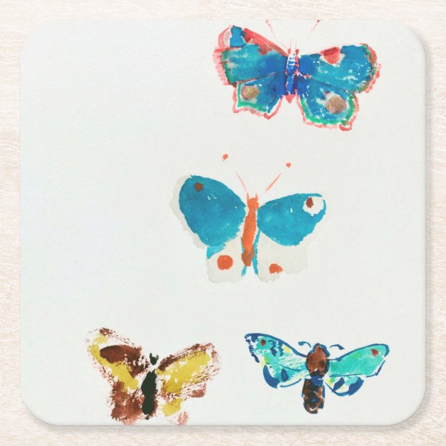 Five Butterflies, Redon Square Paper Coaster (Front)