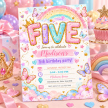 Five Butterfly Pastel Rainbow 5th Birthday
