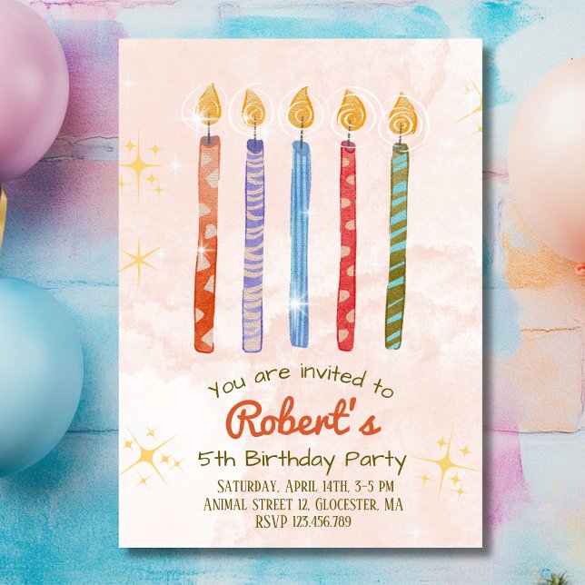 Five Candles Kids 5th Birthday Party Invitation (Creator Uploaded)