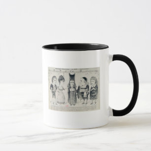Five caricatures of the cast of a French Mug