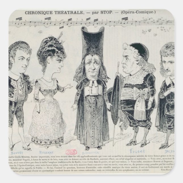 Five caricatures of the cast of a French Square Sticker (Front)