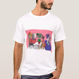Five Cats Creating Abstract Art on Canvas in Bath T-Shirt