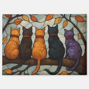 Five Cats on a Tree Branch Stained Glass Style Magnet