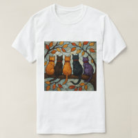 Five Cats on a Tree Branch Stained Glass Style