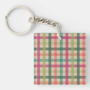 Five-Colour Gingham Pattern plus Snowflakes Key Ring