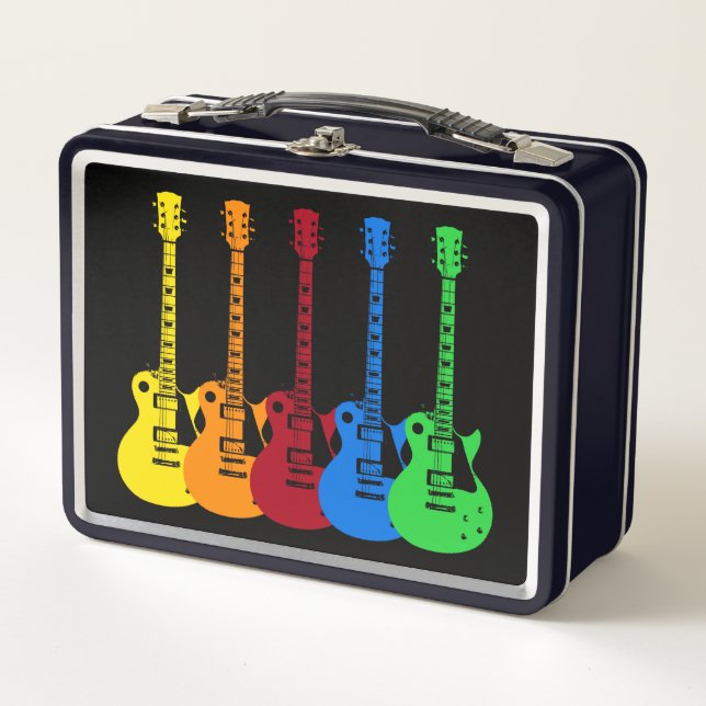 Five Colourful Electric Guitars  Metal Lunch Box (Front)