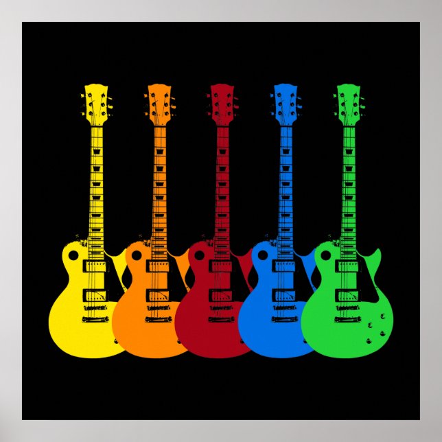 Five Colourful Electric Guitars  Poster (Front)