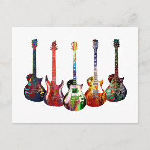 Five colourful guitars postcard