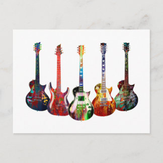 Five colourful guitars postcard
