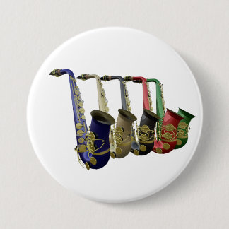 Five Colourful Saxophones Button Badge Name Tag