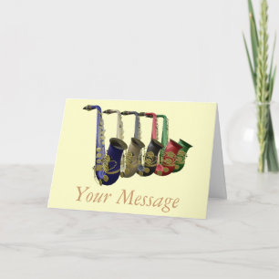 Five Colourful Saxophones Greetings Card