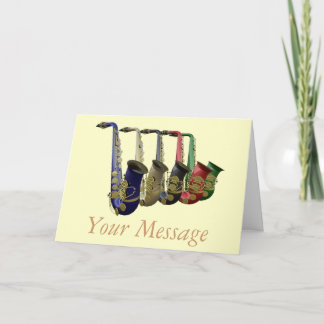 Five Colourful Saxophones Greetings Card