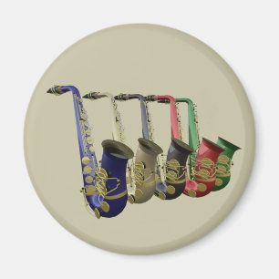 Five Colourful Saxophones In A Line Magnet