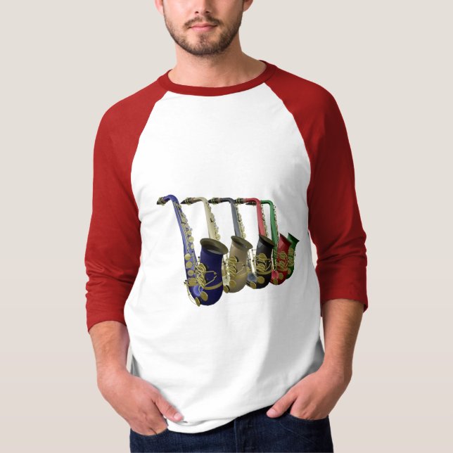 Five Colourful Saxophones Raglan Tee Shirt (Front)
