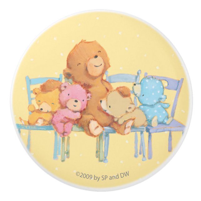 Five Cuddly and Colourful Bears On Chairs 2 Ceramic Knob (Front)
