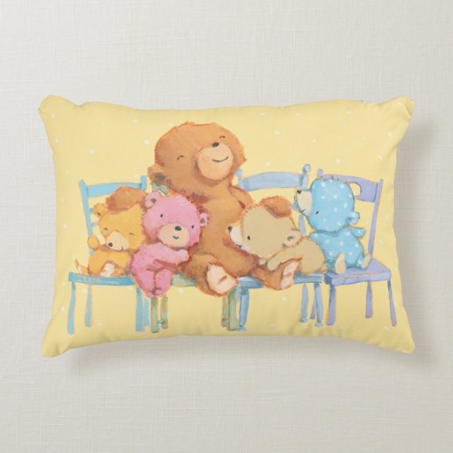 Five Cuddly and Colourful Bears On Chairs Decorative Cushion (Front)