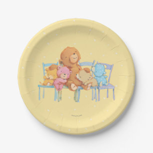 Five Cuddly and Colourful Bears On Chairs Paper Plate
