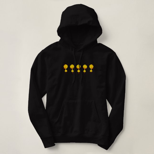 Five Cute Cartoon Yellow Ducks Hoodie (Design Front)