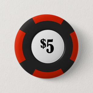 five dollar poker chip 6 cm round badge