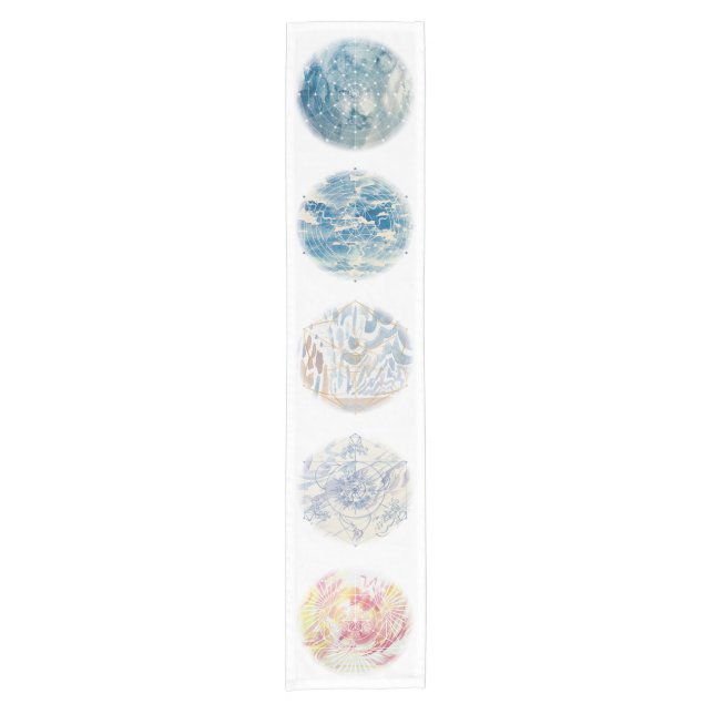 Five Elements Watercolor Mandala Table Runner (Front)