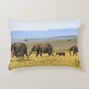 FIVE ELEPHANTS ON BROWN GRASS DECORATIVE CUSHION