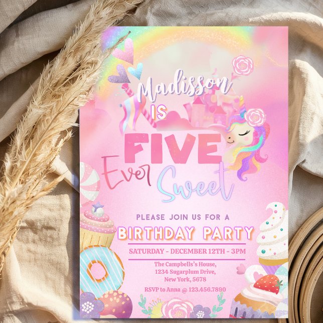 five ever Sweet Girl 5th Birthday  Invitation (Creator Uploaded)