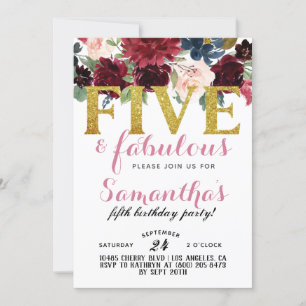 Five & Fabulous Girls Birthday Invitation