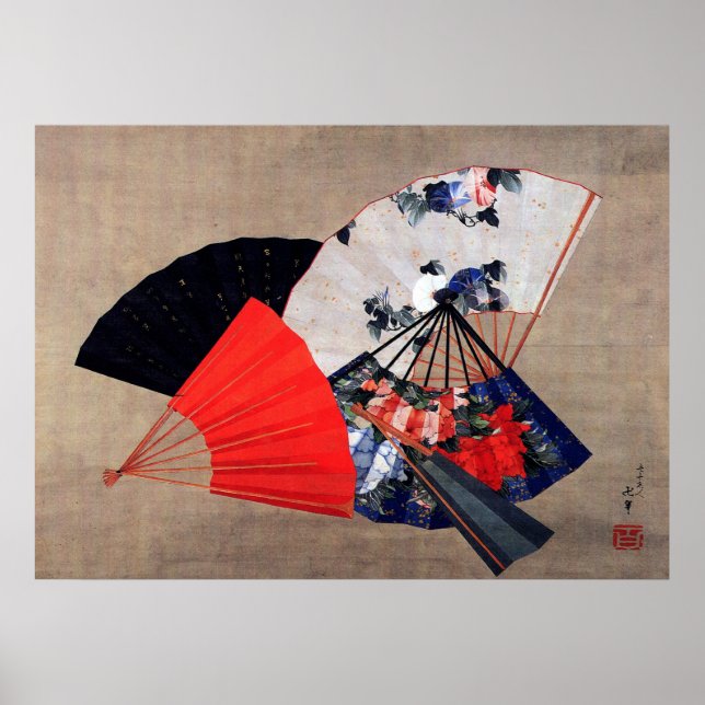 Five Fans, Hokusai Poster (Front)