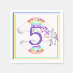Five Fifth Unicorn Age Rainbow Birthday Napkin