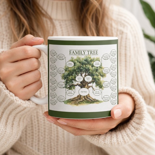 Five Generation Family Tree Ancestry Geneology Coffee Mug (Your family tree on a mug)